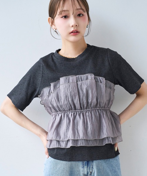 mil(ミル)の「オーガンジー ビスチェ ドッキング トップス /レイヤード風 【587205】(Tシャツ/カットソー・レディース・アイボリー/ブラック/チャコールグレー・XS/S)」の17枚目の写真