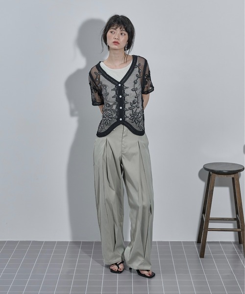 THE YOn（ザヨン）の「フラワービーズ刺繍チュールシアーブラウス（シャツ/ブラウス・レディース・ブラック/オフホワイト・FREE）」の21枚目の写真