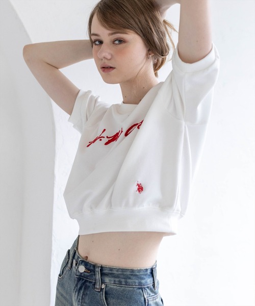 U.S. POLO ASSN.(ユーエスポロアッスン)の「【U.S. POLO ASSN.】clear 別注 3way半袖裏毛トップス(Tシャツ/カットソー・レディース・ホワイト系その他2/オフホワイト/ブラック・F)」の2枚目の写真