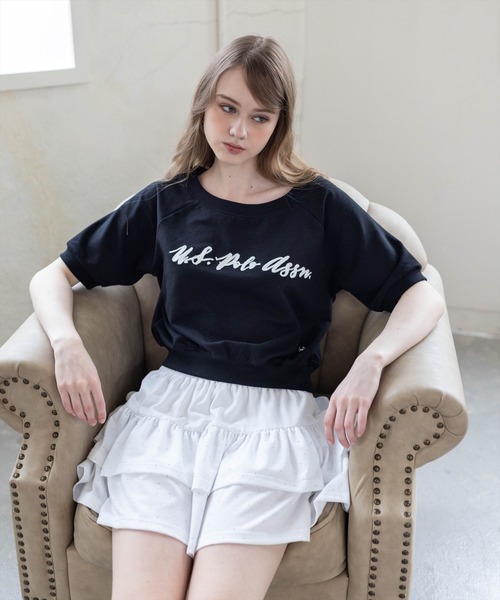 U.S. POLO ASSN.(ユーエスポロアッスン)の「【U.S. POLO ASSN.】clear 別注 3way半袖裏毛トップス(Tシャツ/カットソー・レディース・ホワイト系その他2/オフホワイト/ブラック・F)」の4枚目の写真