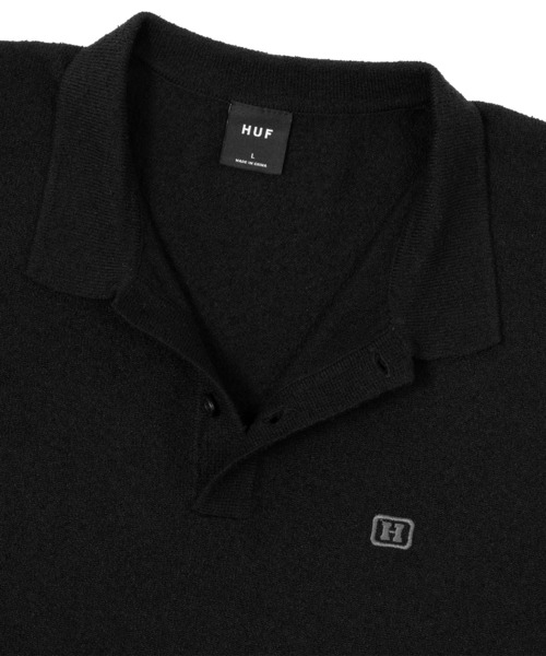 HUF（ハフ）の「SERIF H KNIT POLO TOP（ポロシャツ・メンズ・ナチュラル/ブラック/ライム・S/M/L/XL）」の8枚目の写真