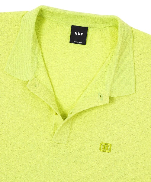 HUF（ハフ）の「SERIF H KNIT POLO TOP（ポロシャツ・メンズ・ナチュラル/ブラック/ライム・S/M/L/XL）」の17枚目の写真