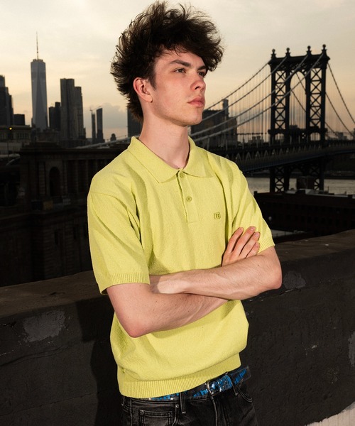 HUF（ハフ）の「SERIF H KNIT POLO TOP（ポロシャツ・メンズ・ナチュラル/ブラック/ライム・S/M/L/XL）」の4枚目の写真