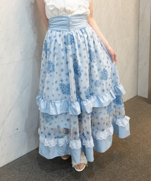axes femme POETIQUE（アクシーズファムポエティック）の「紫陽花柄プリントチュールスカート（スカート・レディース・ラベンダー/サックスブルー・MEDIUM）」の2枚目の写真