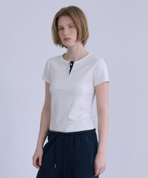 COLOR HENLEY NECK HALF-TOP (IVORY)