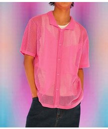 youthbath（ユースバース）の「STAR NET COLLAR KNIT SHIRT_PINK（ニット/セーター）」