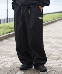 【撥水加工】FFEIN(フェイン)ロゴ刺繍ナイロンワイドイージーパンツ/ セットアップ ナイロンカーゴパンツ 撥水加工 刺繍