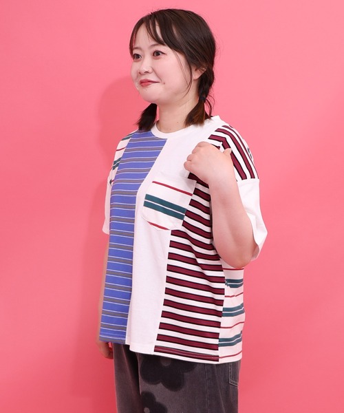 ScoLar（スカラー）の「162696：ボーダー切替 スカラーちゃんバックプリントTシャツ（Tシャツ/カットソー・レディース・オフホワイト/アイボリー/ブラック・M）」の5枚目の写真