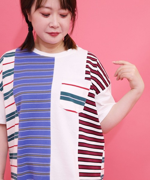 ScoLar（スカラー）の「162696：ボーダー切替 スカラーちゃんバックプリントTシャツ（Tシャツ/カットソー・レディース・オフホワイト/アイボリー/ブラック・M）」の6枚目の写真