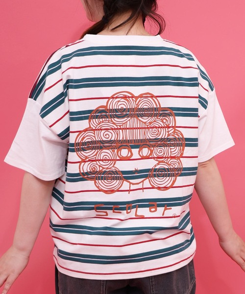 ScoLar（スカラー）の「162696：ボーダー切替 スカラーちゃんバックプリントTシャツ（Tシャツ/カットソー・レディース・オフホワイト/アイボリー/ブラック・M）」の7枚目の写真