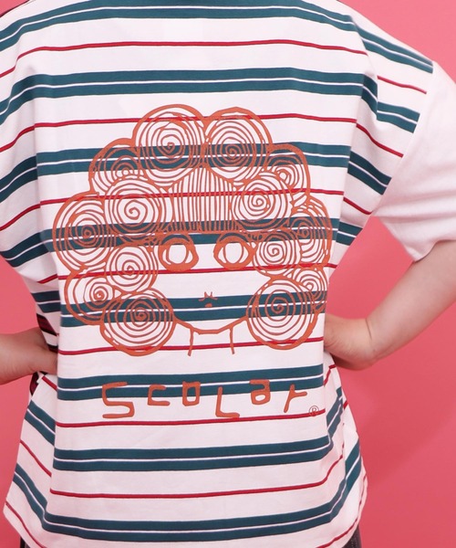 ScoLar（スカラー）の「162696：ボーダー切替 スカラーちゃんバックプリントTシャツ（Tシャツ/カットソー・レディース・オフホワイト/アイボリー/ブラック・M）」の8枚目の写真