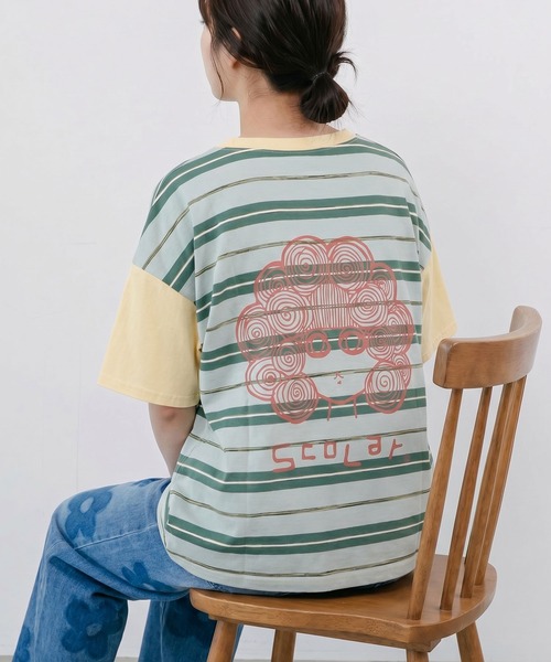 ScoLar（スカラー）の「162696：ボーダー切替 スカラーちゃんバックプリントTシャツ（Tシャツ/カットソー・レディース・オフホワイト/アイボリー/ブラック・M）」の9枚目の写真