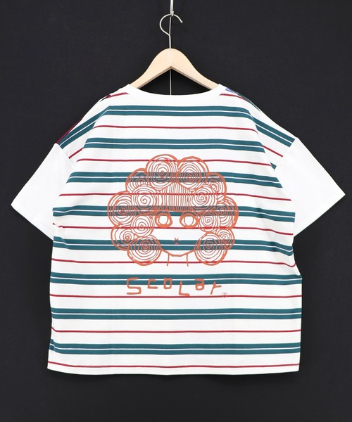ScoLar（スカラー）の「162696：ボーダー切替 スカラーちゃんバックプリントTシャツ（Tシャツ/カットソー・レディース・オフホワイト/アイボリー/ブラック・M）」の12枚目の写真