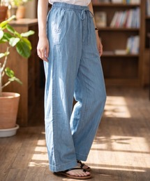 デニムパンツ ワイド ルーズ シルエット 薄手 ライトデニム イージーパンツ ウエストゴム 紐付き 楽ちん 体型カバー カジュアル ボトムス 夏
