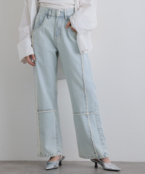 ElegChic(エレグシック)の「クロスフリンジワイドデニムパンツ(デニムパンツ・レディース・ネイビー/ブルー系その他/ブルー・M/XXL/L/XL/4L)」の3枚目の写真