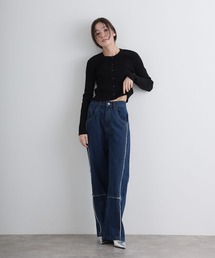 クロスフリンジワイドデニムパンツ
