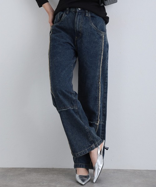 ElegChic(エレグシック)の「クロスフリンジワイドデニムパンツ(デニムパンツ・レディース・ネイビー/ブルー系その他/ブルー・M/XXL/L/XL/4L)」の2枚目の写真