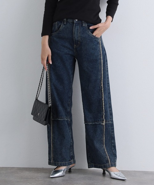 ElegChic(エレグシック)の「クロスフリンジワイドデニムパンツ(デニムパンツ・レディース・ネイビー/ブルー系その他/ブルー・M/XXL/L/XL/4L)」の4枚目の写真
