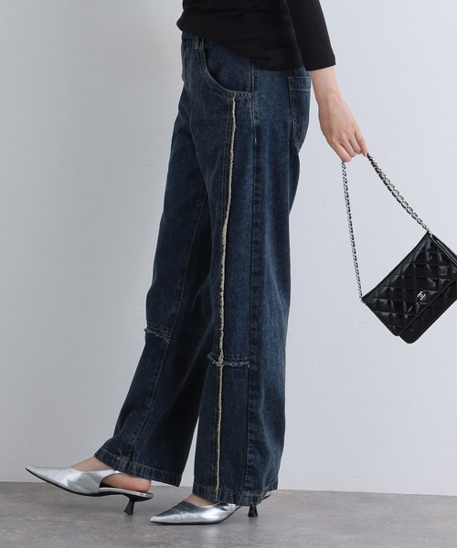 ElegChic(エレグシック)の「クロスフリンジワイドデニムパンツ(デニムパンツ・レディース・ネイビー/ブルー系その他/ブルー・M/XXL/L/XL/4L)」の5枚目の写真