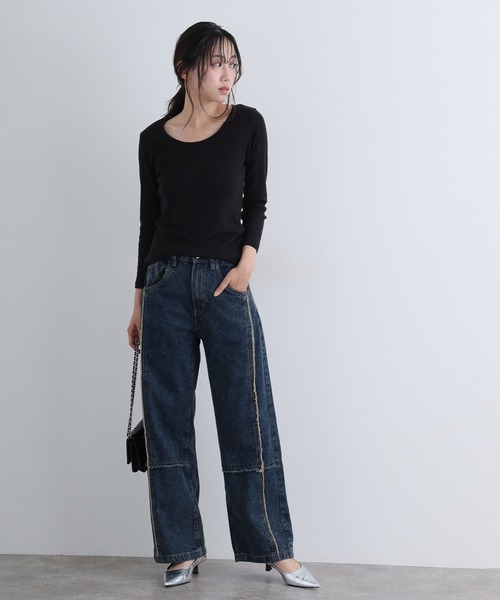 ElegChic(エレグシック)の「クロスフリンジワイドデニムパンツ(デニムパンツ・レディース・ネイビー/ブルー系その他/ブルー・M/XXL/L/XL/4L)」の7枚目の写真