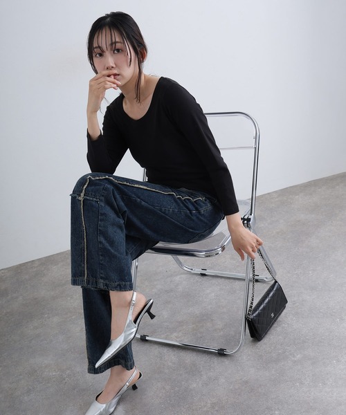 ElegChic(エレグシック)の「クロスフリンジワイドデニムパンツ(デニムパンツ・レディース・ネイビー/ブルー系その他/ブルー・M/XXL/L/XL/4L)」の8枚目の写真