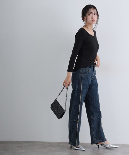 ElegChic(エレグシック)の「クロスフリンジワイドデニムパンツ(デニムパンツ・レディース・ネイビー/ブルー系その他/ブルー・M/XXL/L/XL/4L)」の9枚目の写真