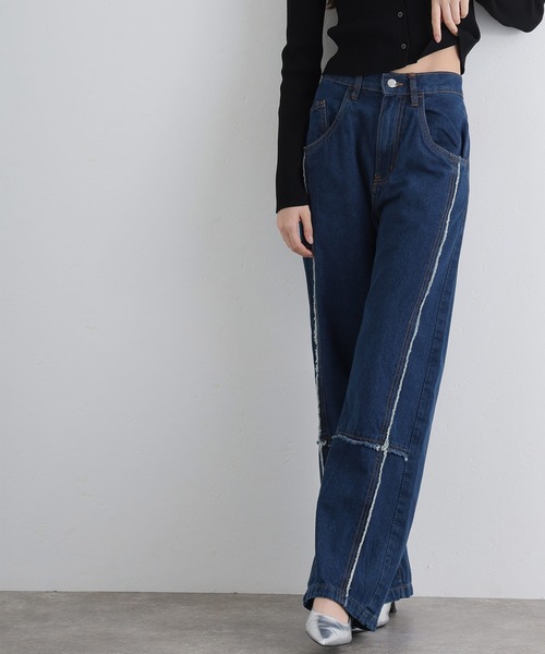ElegChic(エレグシック)の「クロスフリンジワイドデニムパンツ(デニムパンツ・レディース・ネイビー/ブルー系その他/ブルー・M/XXL/L/XL/4L)」の13枚目の写真