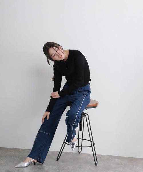 ElegChic(エレグシック)の「クロスフリンジワイドデニムパンツ(デニムパンツ・レディース・ネイビー/ブルー系その他/ブルー・M/XXL/L/XL/4L)」の14枚目の写真