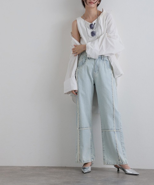 ElegChic(エレグシック)の「クロスフリンジワイドデニムパンツ(デニムパンツ・レディース・ネイビー/ブルー系その他/ブルー・M/XXL/L/XL/4L)」の21枚目の写真