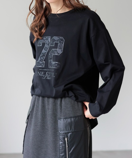 Jines（ジネス）の「72レースロゴロンT（Tシャツ/カットソー・レディース・ブラック/ホワイト・38）」の4枚目の写真