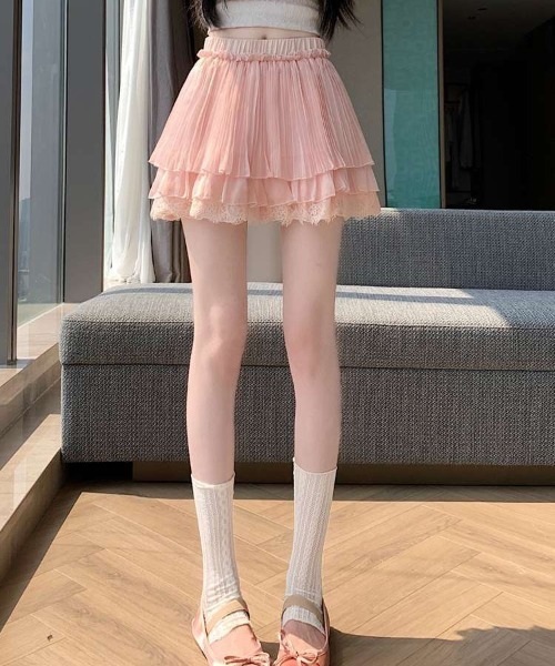 &soiree(アンドソワレ)の「ワッシャーダブルプリーツレースミニスカート(スカート・レディース・アイボリー/ピンク/ホワイト・FREE)」の3枚目の写真