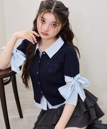 one after another NICE CLAUP（ワンアフターアナザーナイスクラップ）の「袖リボンシャツドッキング刺繍入りニット（ニット/セーター）」