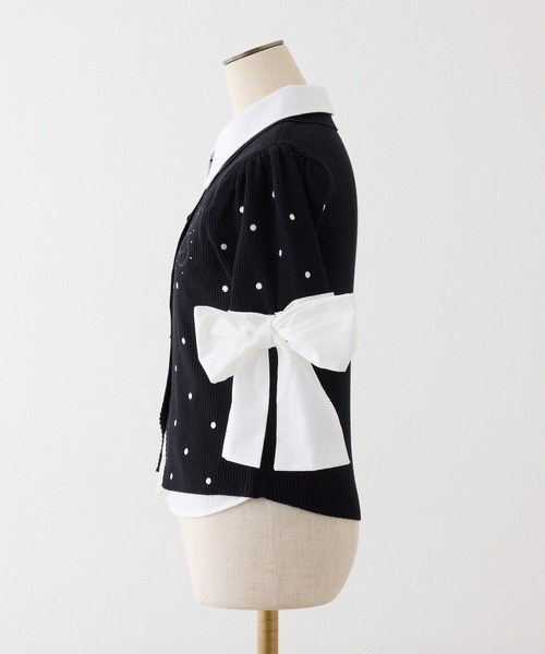 one after another NICE CLAUP(ワンアフターアナザーナイスクラップ)の「袖リボンシャツドッキング刺繍入りニット(ニット/セーター・レディース・ネイビー/ブラウン/ベージュ/ブラック系その他・FREE)」の19枚目の写真