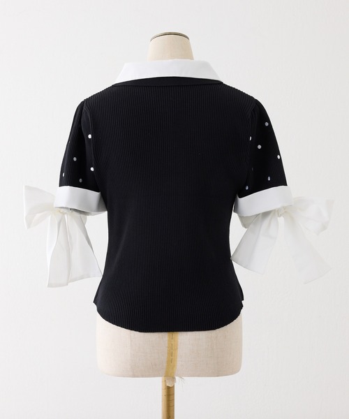 one after another NICE CLAUP(ワンアフターアナザーナイスクラップ)の「袖リボンシャツドッキング刺繍入りニット(ニット/セーター・レディース・ネイビー/ブラウン/ベージュ/ブラック系その他・FREE)」の11枚目の写真