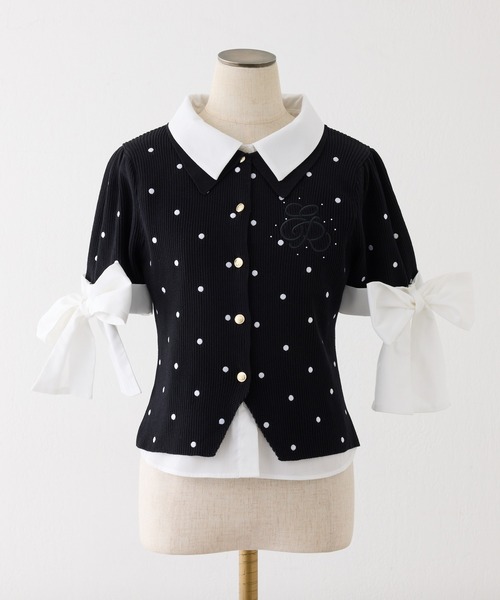 one after another NICE CLAUP(ワンアフターアナザーナイスクラップ)の「袖リボンシャツドッキング刺繍入りニット(ニット/セーター・レディース・ネイビー/ブラウン/ベージュ/ブラック系その他・FREE)」の18枚目の写真