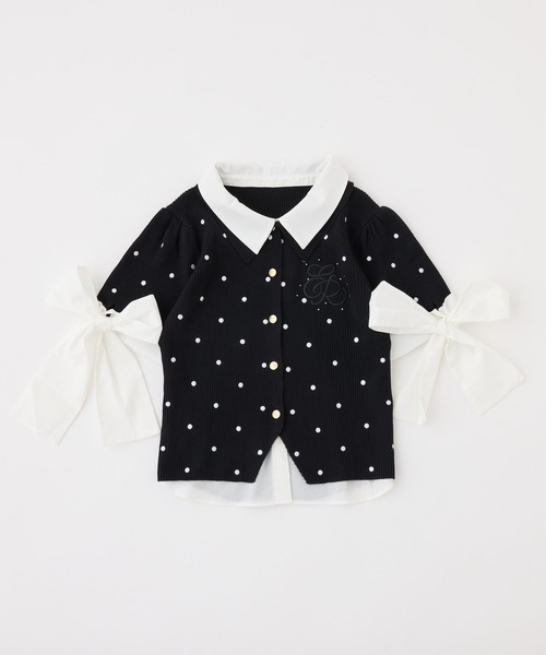 one after another NICE CLAUP(ワンアフターアナザーナイスクラップ)の「袖リボンシャツドッキング刺繍入りニット(ニット/セーター・レディース・ネイビー/ブラウン/ベージュ/ブラック系その他・FREE)」の7枚目の写真