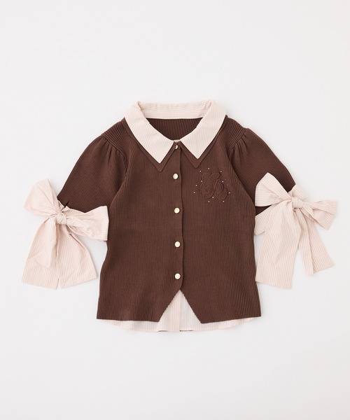 one after another NICE CLAUP(ワンアフターアナザーナイスクラップ)の「袖リボンシャツドッキング刺繍入りニット(ニット/セーター・レディース・ネイビー/ブラウン/ベージュ/ブラック系その他・FREE)」の8枚目の写真