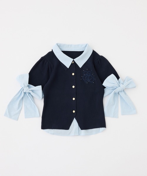 one after another NICE CLAUP(ワンアフターアナザーナイスクラップ)の「袖リボンシャツドッキング刺繍入りニット(ニット/セーター・レディース・ネイビー/ブラウン/ベージュ/ブラック系その他・FREE)」の9枚目の写真