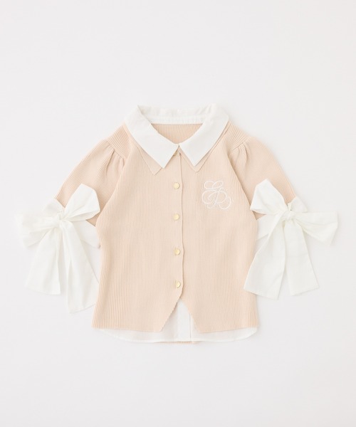 one after another NICE CLAUP(ワンアフターアナザーナイスクラップ)の「袖リボンシャツドッキング刺繍入りニット(ニット/セーター・レディース・ネイビー/ブラウン/ベージュ/ブラック系その他・FREE)」の10枚目の写真