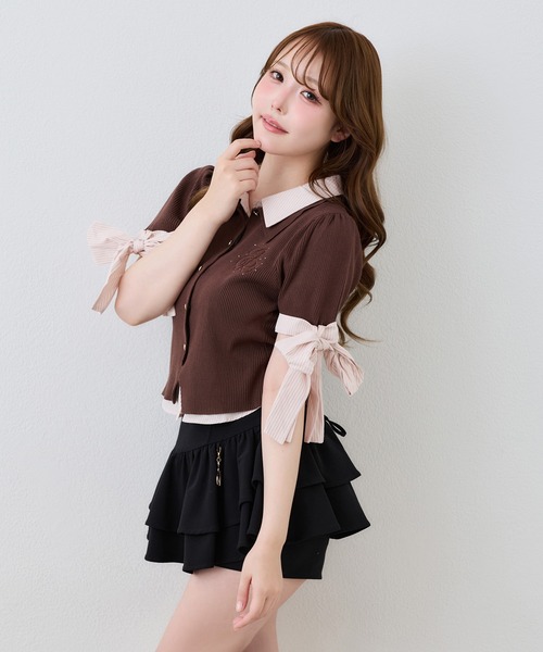 one after another NICE CLAUP(ワンアフターアナザーナイスクラップ)の「袖リボンシャツドッキング刺繍入りニット(ニット/セーター・レディース・ネイビー/ブラウン/ベージュ/ブラック系その他・FREE)」の11枚目の写真