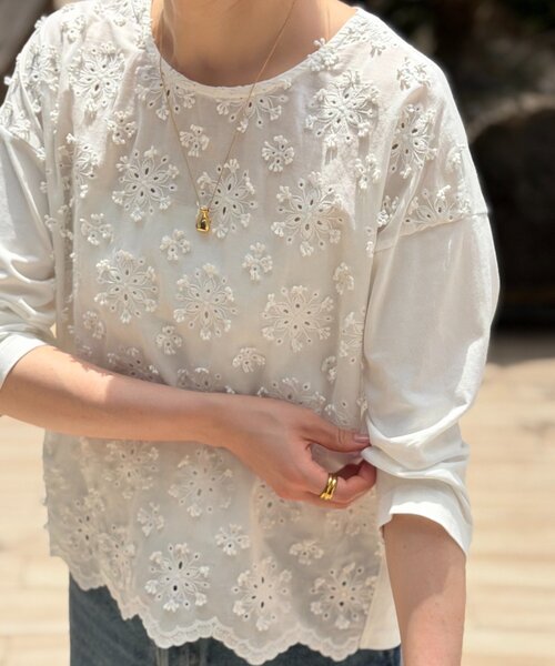 BEARDSLEY（ビアズリー）の「ツブツブフロント刺繍カットソー（Tシャツ/カットソー・レディース・ブラック/ホワイト・FREE）」の5枚目の写真