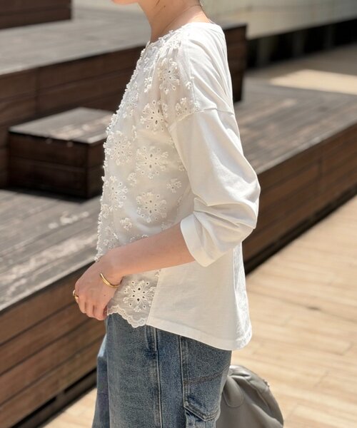 BEARDSLEY（ビアズリー）の「ツブツブフロント刺繍カットソー（Tシャツ/カットソー・レディース・ブラック/ホワイト・FREE）」の6枚目の写真