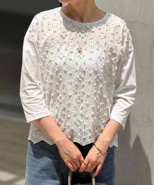 BEARDSLEY（ビアズリー）の「ツブツブフロント刺繍カットソー（Tシャツ/カットソー・レディース・ブラック/ホワイト・FREE）」の7枚目の写真