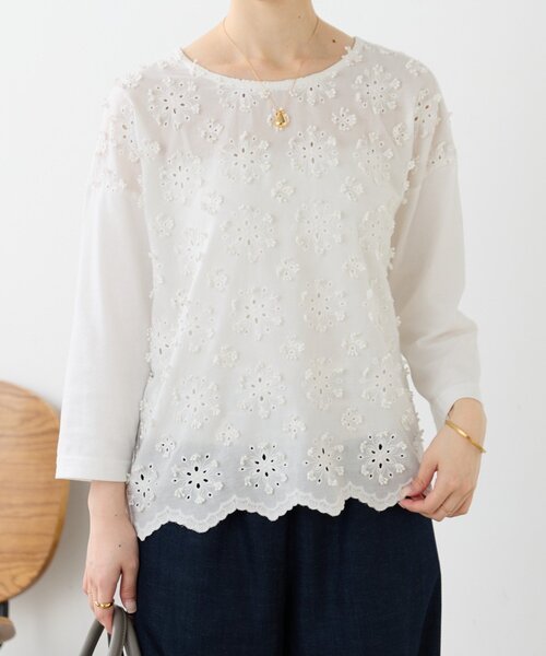 BEARDSLEY（ビアズリー）の「ツブツブフロント刺繍カットソー（Tシャツ/カットソー・レディース・ブラック/ホワイト・FREE）」の10枚目の写真