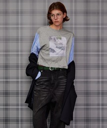 Washer Shirt Docking Print T-Shirt/ワッシャーシャツドッキングプリントTEE