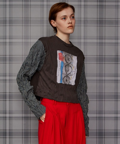 MAISON SPECIAL（メゾンスペシャル）の「Washer Shirt Docking Print T-Shirt/ワッシャーシャツドッキングプリントTEE（Tシャツ/カットソー・レディース・チャコールグレー/グレー/ブラウン・FREE）」の2枚目の写真
