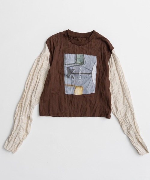 MAISON SPECIAL（メゾンスペシャル）の「Washer Shirt Docking Print T-Shirt/ワッシャーシャツドッキングプリントTEE（Tシャツ/カットソー・レディース・チャコールグレー/グレー/ブラウン・FREE）」の11枚目の写真