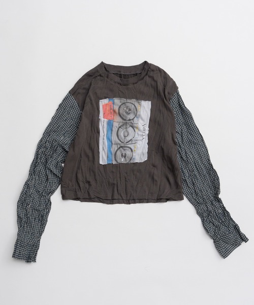 MAISON SPECIAL（メゾンスペシャル）の「Washer Shirt Docking Print T-Shirt/ワッシャーシャツドッキングプリントTEE（Tシャツ/カットソー・レディース・チャコールグレー/グレー/ブラウン・FREE）」の12枚目の写真