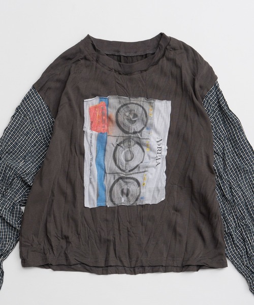 MAISON SPECIAL（メゾンスペシャル）の「Washer Shirt Docking Print T-Shirt/ワッシャーシャツドッキングプリントTEE（Tシャツ/カットソー・レディース・チャコールグレー/グレー/ブラウン・FREE）」の13枚目の写真