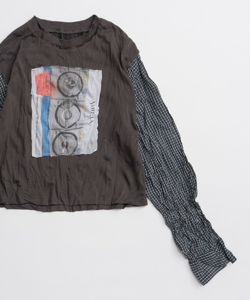 MAISON SPECIAL（メゾンスペシャル）の「Washer Shirt Docking Print T-Shirt/ワッシャーシャツドッキングプリントTEE（Tシャツ/カットソー・レディース・チャコールグレー/グレー/ブラウン・FREE）」の14枚目の写真